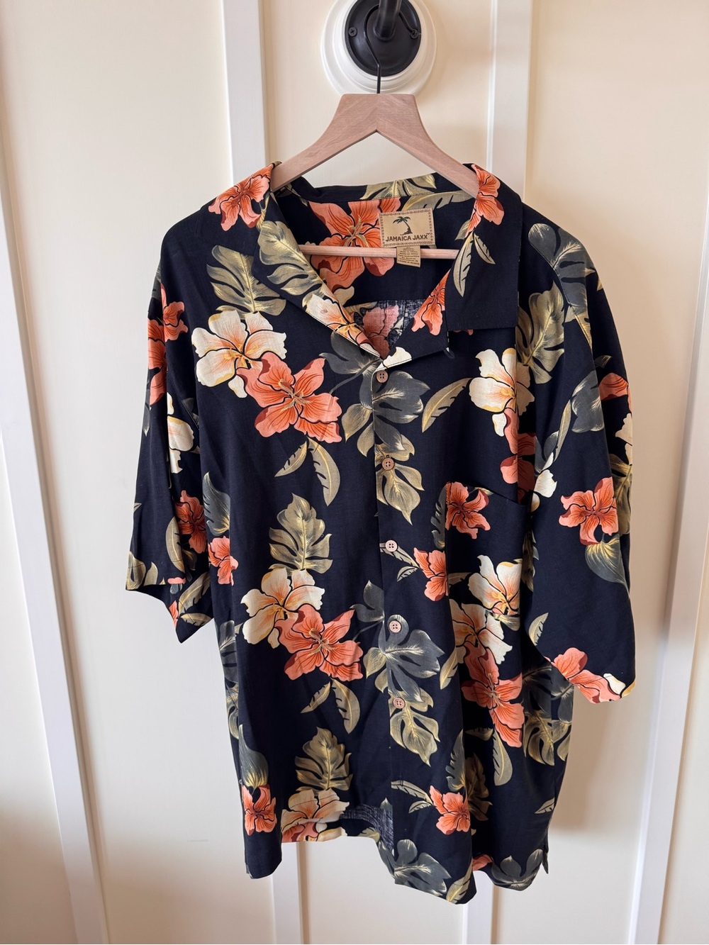 Vintage Jamaica Jaxx 100% Silk Hawaiian Hibiscus Button Down Mens Shirt XL VNT